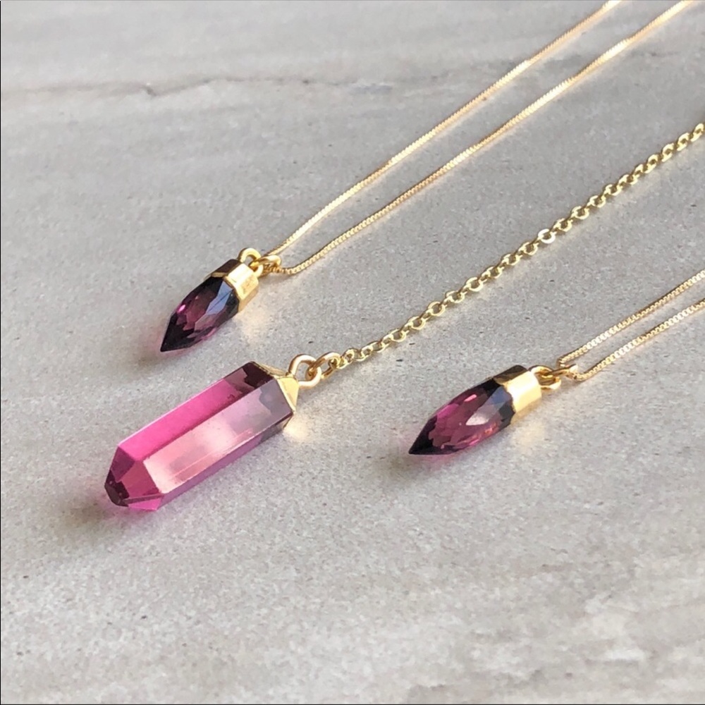 Oxblood 14K Gold Crystal Necklace - Picture 4 of 6